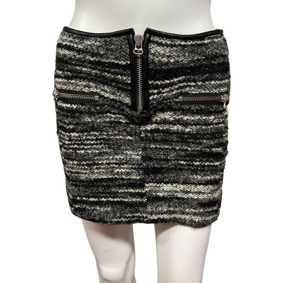 Étoile Isabel Marant Boiled Wool Mini Skirt  Size 0 Black White Grey Zipper - Picture 1 of 10